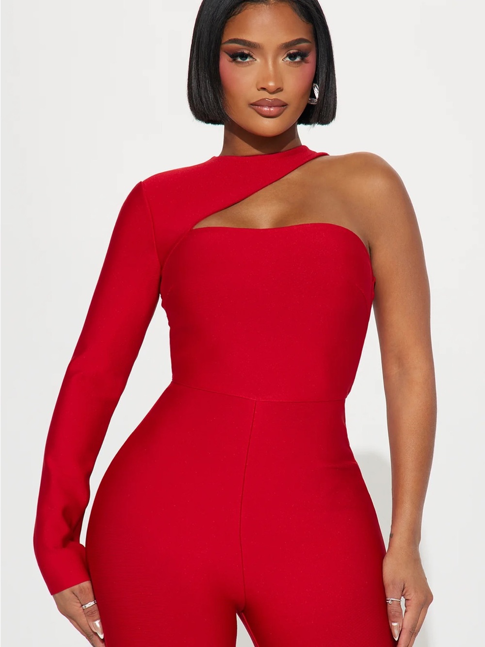 Fashion Nova Red Asymmetric One-Sleeve Jumpsuit - Picture 2 of 3